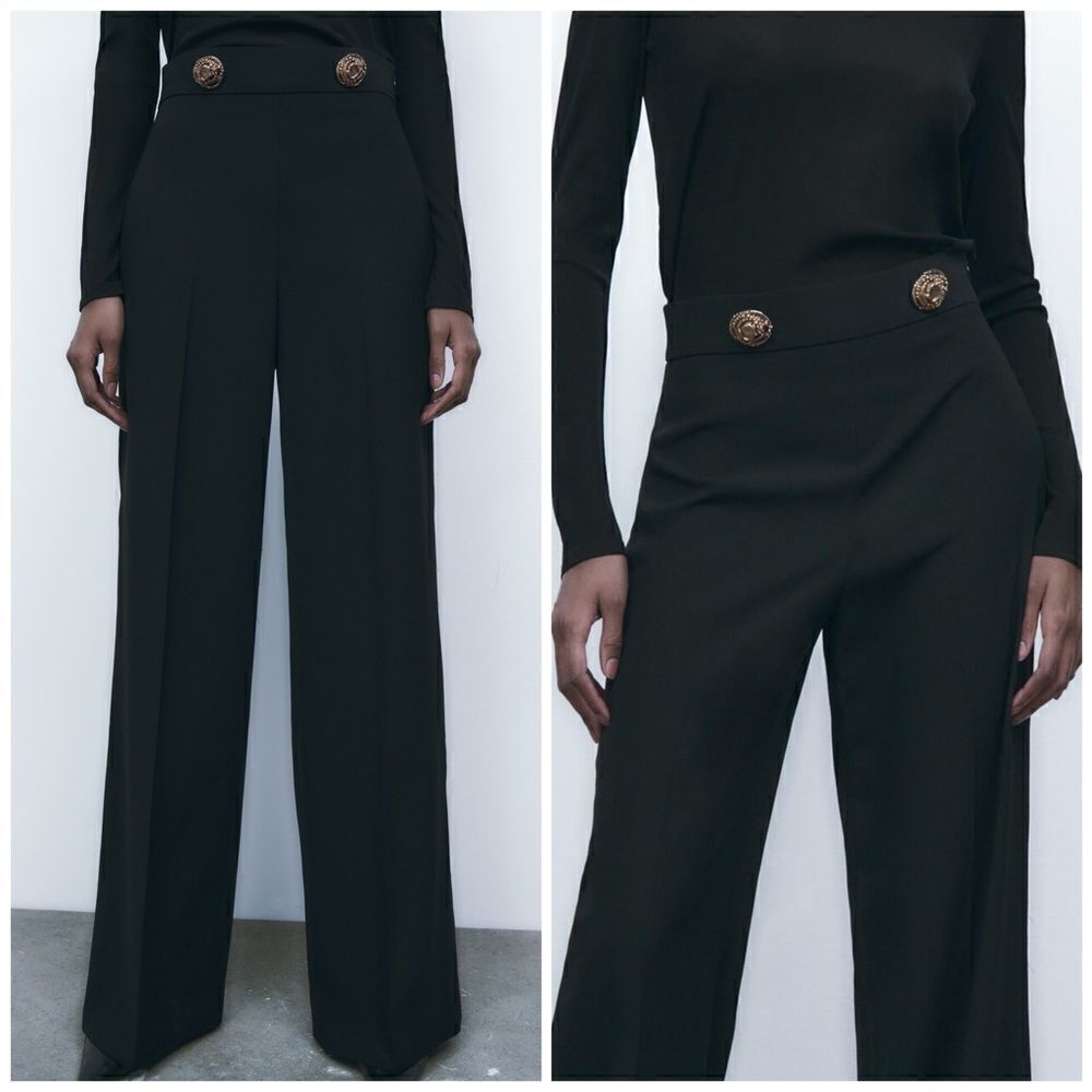 Zara Flowy Buttoned Pants New - Picture 2 of 5